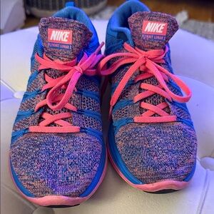 Nike Flyknit Lunar 2 Pink and Blue Athletic Shoes